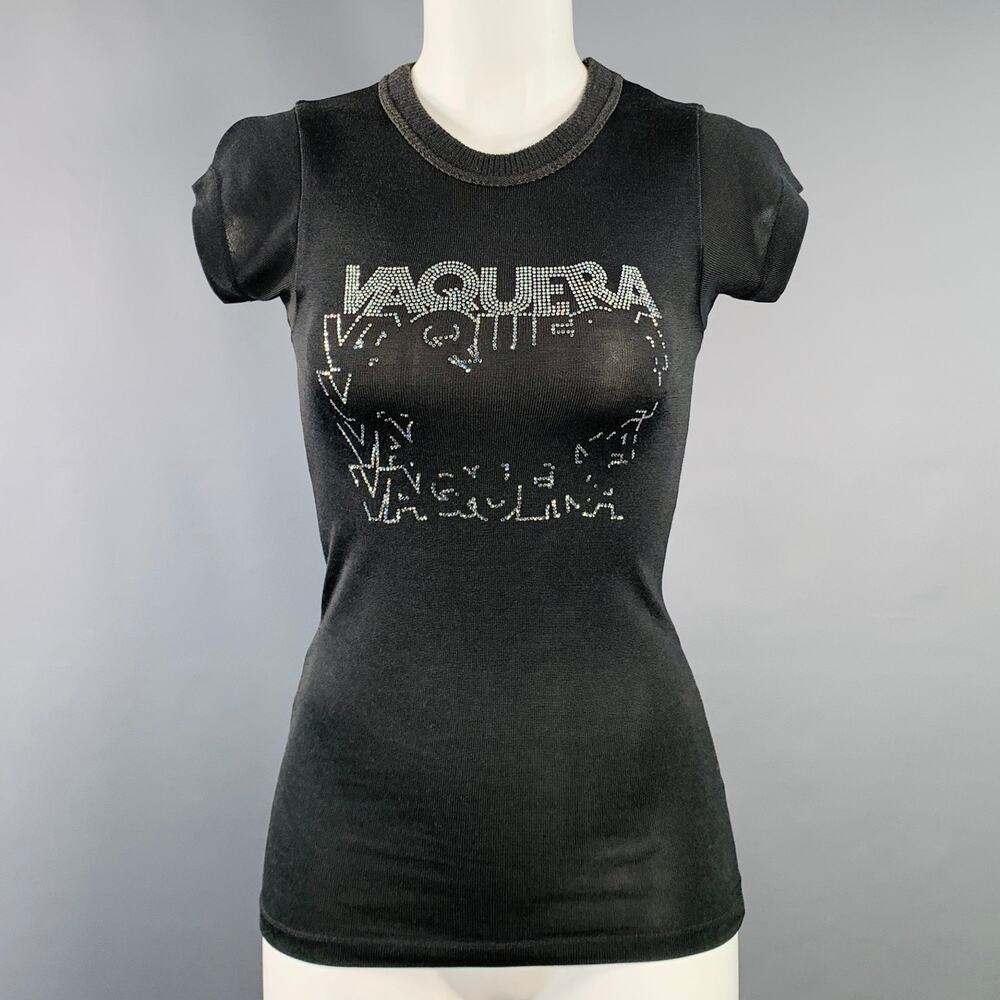 VAQUERA Size M Grey Charcoal Cotton Blend Jersey Logo Embellishment T-Shirt